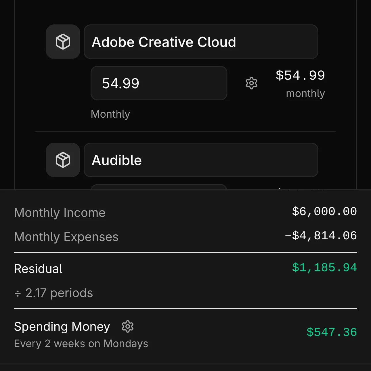 Safe-to-spend overview screen