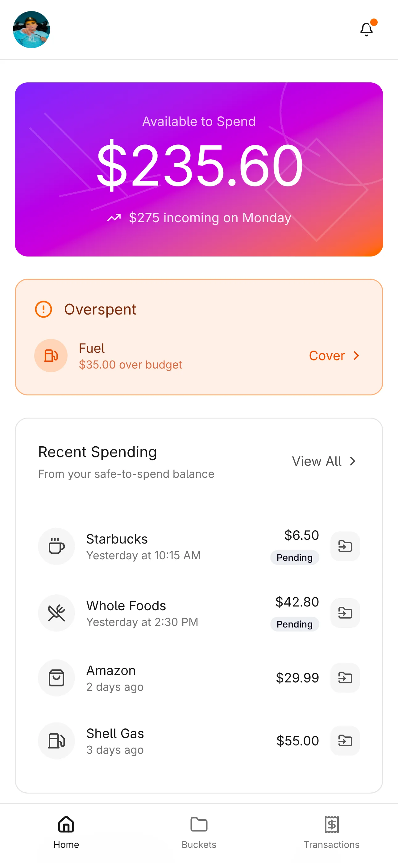 Residual spending overview — see exactly where your money goes