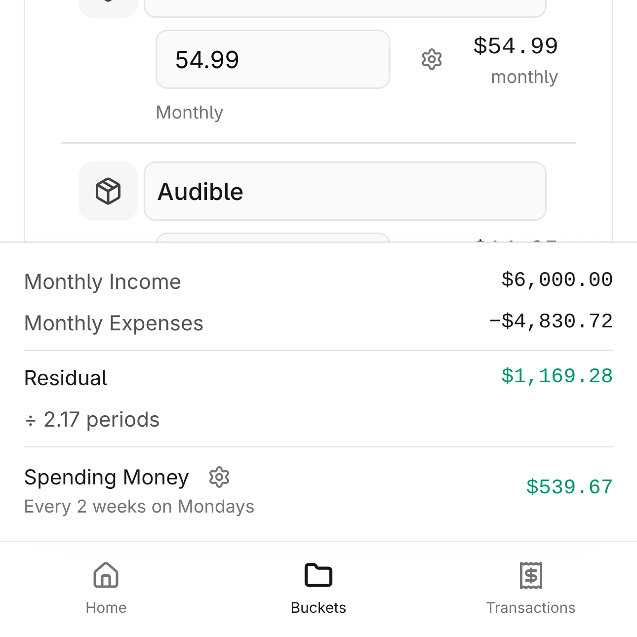 Safe-to-spend overview screen